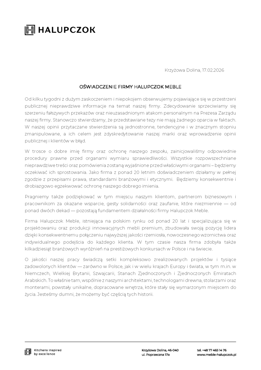 main image: STANOWISKO FIRMY HALUPCZOK w sprawie rozpowszechniania nieprawdziwych informacji mających na celu zaszkodzenie spółce